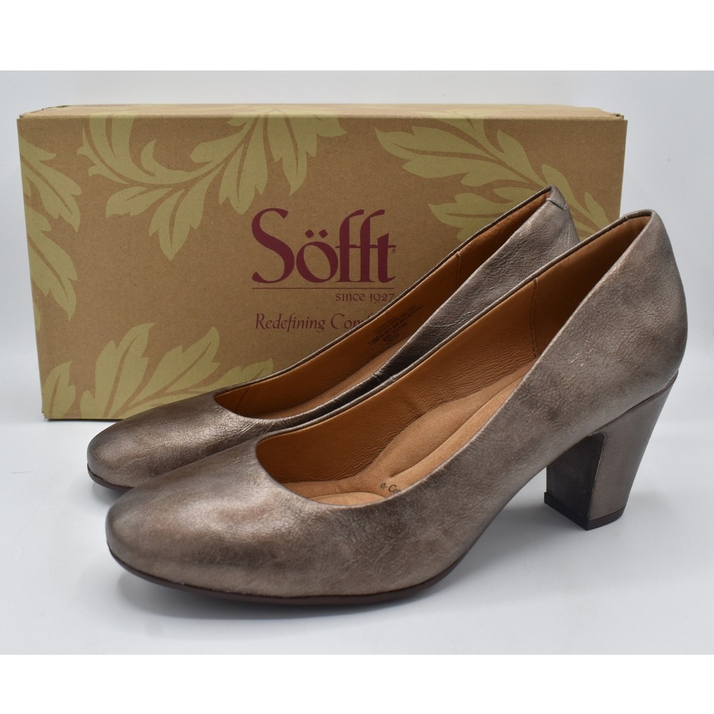 Sofft Lana Pumps Women 10 Bronze NEW Metallic Leather Block Heels Shoes